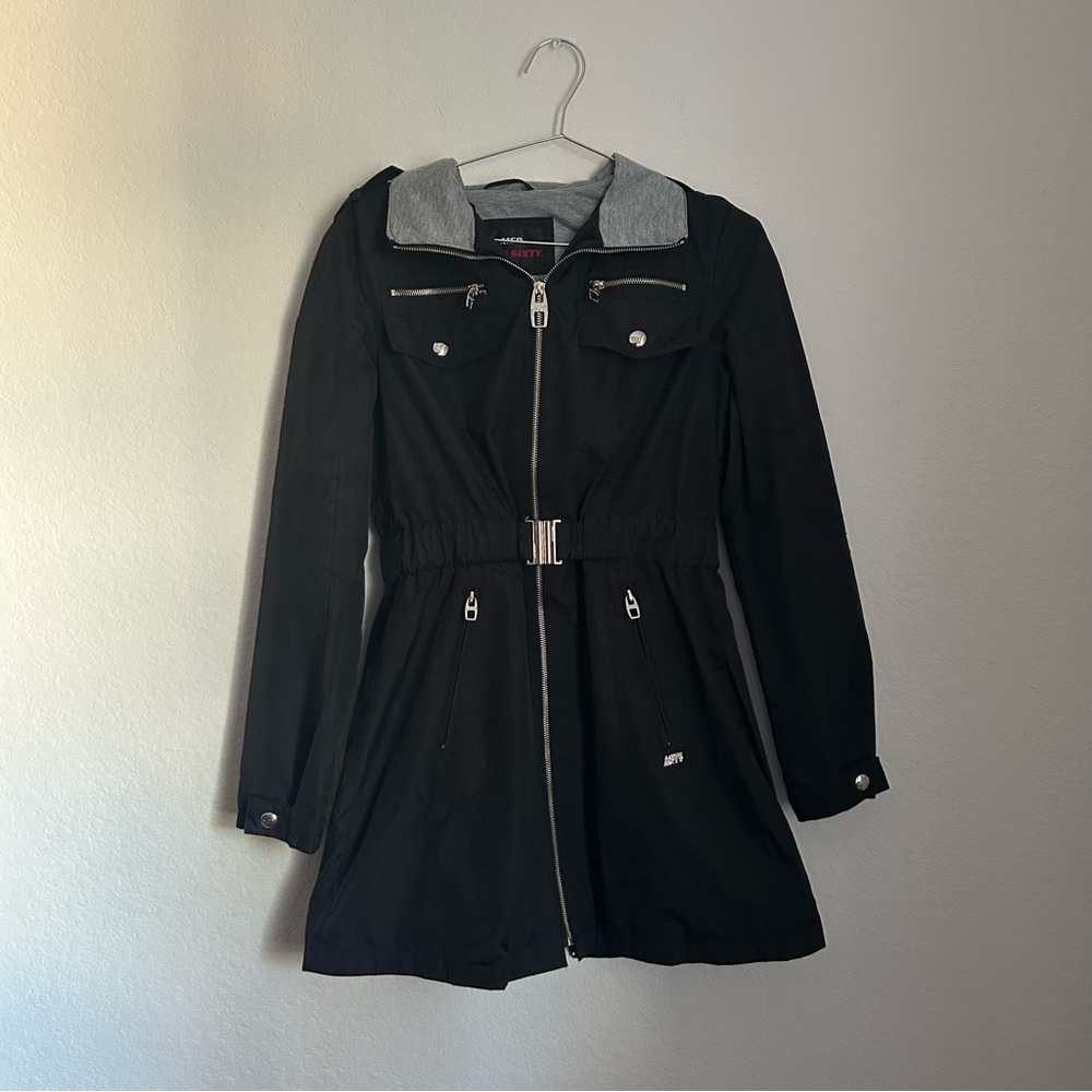 Miss Sixty Black Trench Coat with Gray Accents
